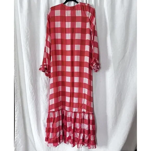 Sundress Isla Gingham Tiered Modal Maxi Dress Cream Coral Size XS/S - Picture 7 of 15